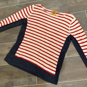 Tory Burch Red and Cream Striped Top